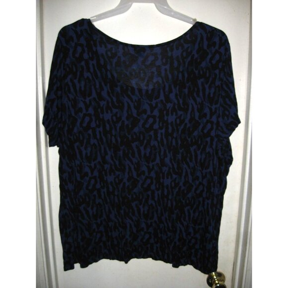 Beverly Drive Blue and Black Cheetah Spots Spotted Animal Print Top 24/26W - Picture 4 of 4